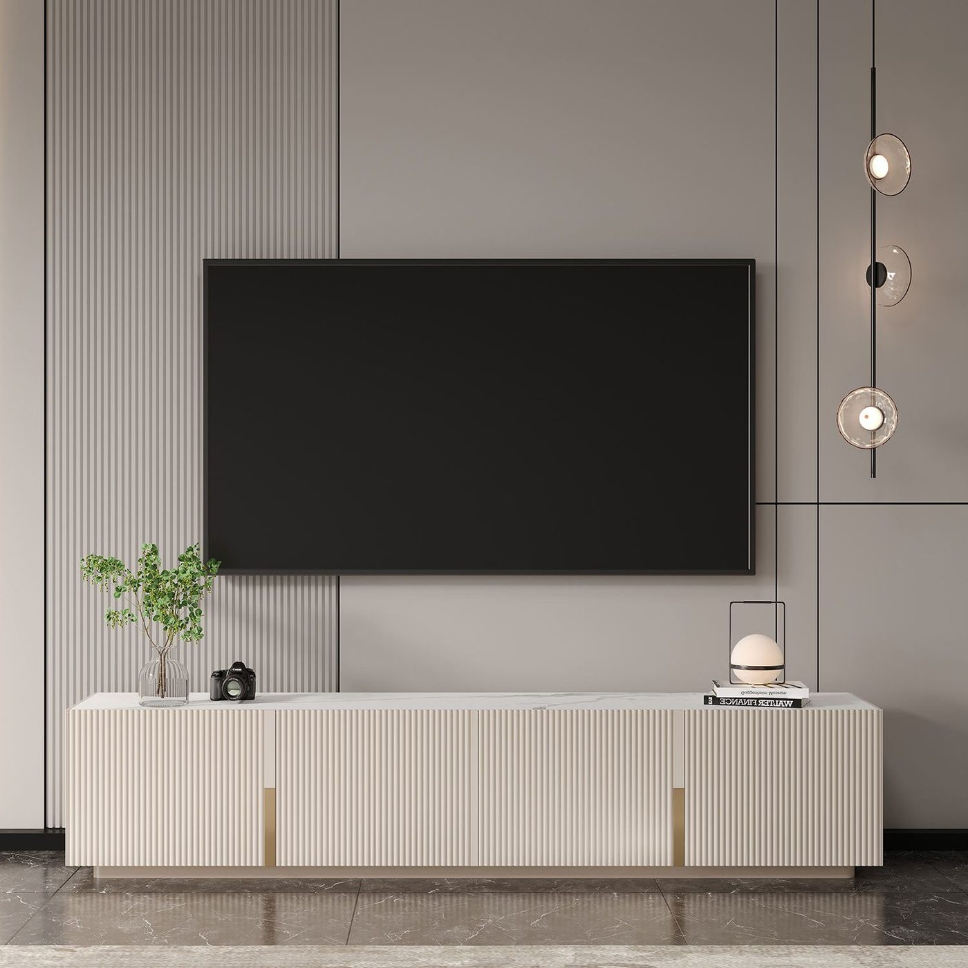 HOBYO media wall styled in a modern living room
